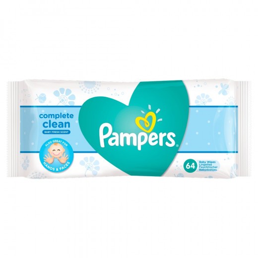 Pampers Complete Clean Baby Lingettes - Parfum Frais Pour Bébé, 64 Lingettes