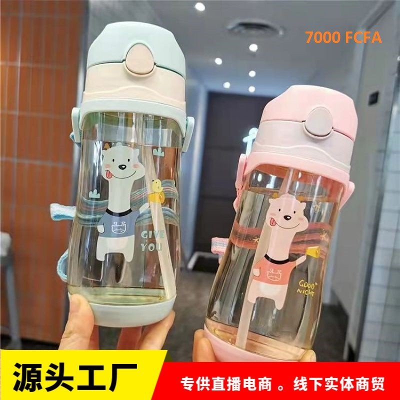 Bouteilles D'eau Mignon, Gourde Dessin Animé Avec Motif, En Plastique, Bouteille D'eau En Plastique Transparent Givré De Boissons Eau Cupule Gourdon Eau