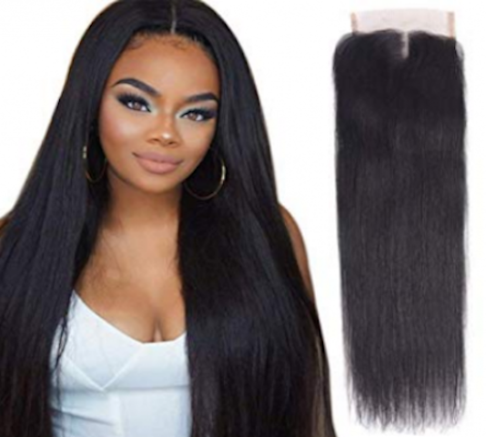 Closure simple raide cheveux naturel rée de milieu