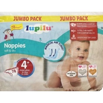 Couches Lupilu Soft&Dry Jumbo Pack 4+ (10-15 kg) 78 Pièces