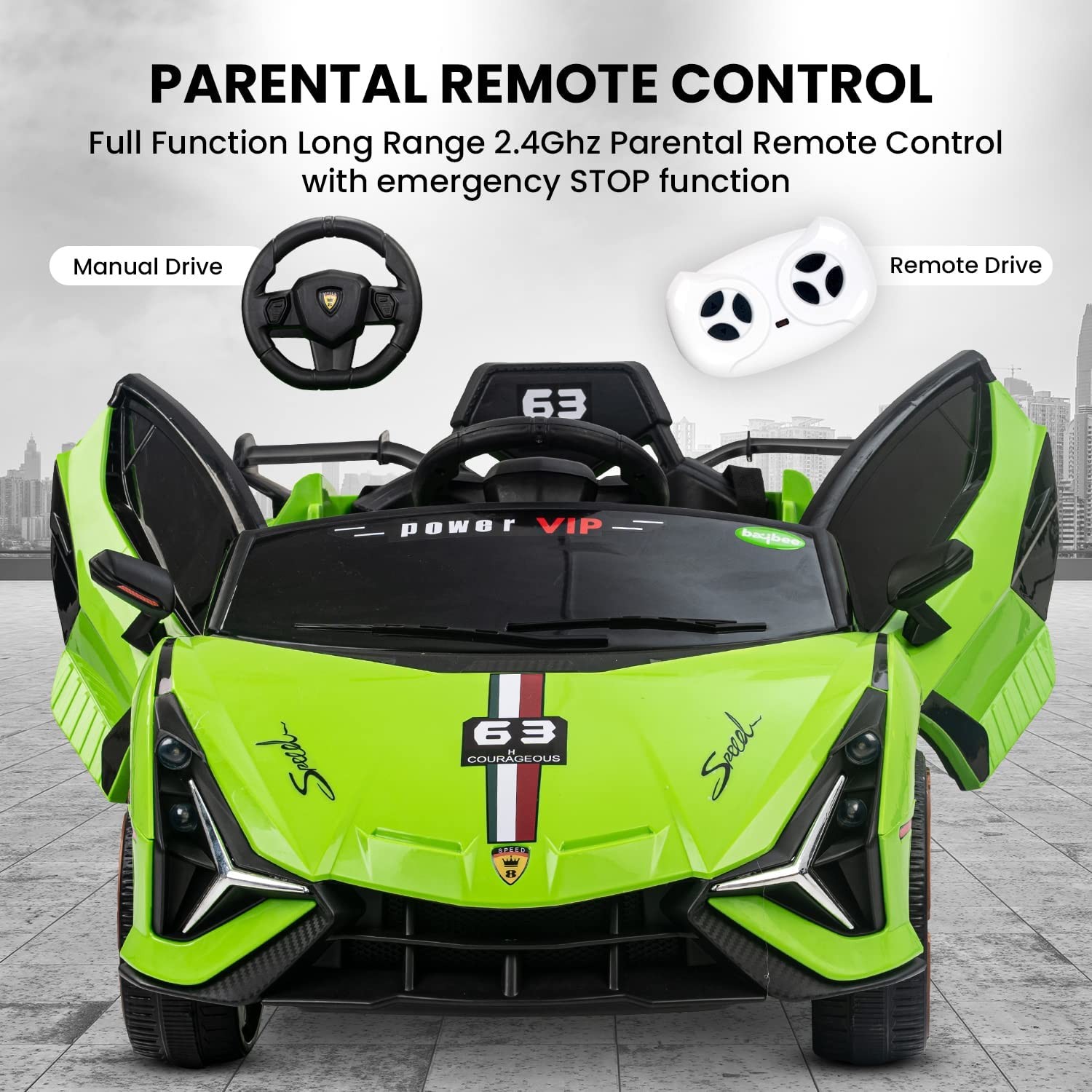 Baybee Lamborado Voiture à piles rechargeable pour enfants, voiture pour enfants avec musique, Bluetooth et lumière | bébé grande voiture électrique | Voiture à batterie pour enfants de 2 à 5 ans