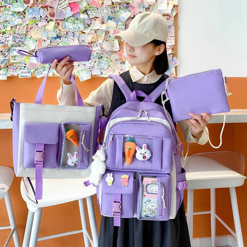 Ensemble De 4 Sacs À Dos Kawaii Pour Femmes, Joli Sac D'école Pour Adolescentes, Grande Capacité, Sacoches De voyage, Nouvelle collection