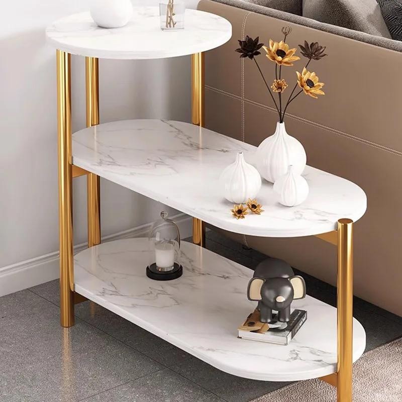Table Basse Ovale à 3 Niveaux, Table d'appoint d'angle Durable, avec étagère de Rangement, pour Chambre à Coucher, Salon, décoration d'angle, B, 80 x 40 x 65 cm