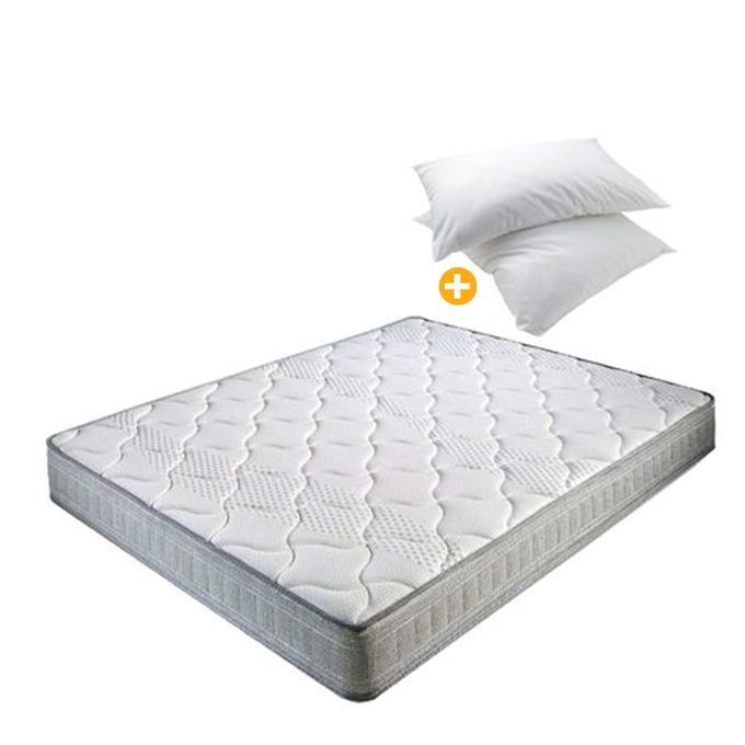 Matelas Orthopédique 2 Places – 140×190 – Epaisseur 20 – Blanc + Oreillers Offerts