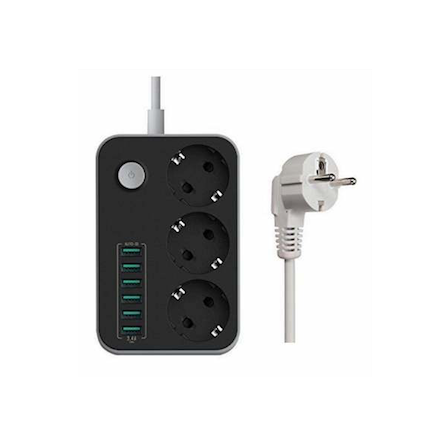 Multiprise à courant électrique - 3 prises - 6 ports USB