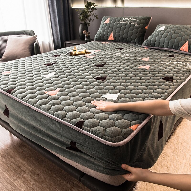 Drap De Lit Résistant À Poches Profondes Pour Matelas Double, Draps De Lit D'hiver En Flanelle Chaud En Peluche Epaisse Pour Chambre À Coucher, Appartement, Motif Pattes De Chien