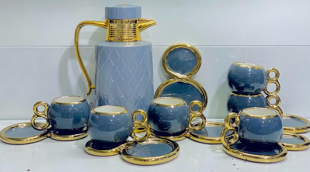 Service À Thé en Céramique Haut De Gamme Créative Dorée En Céramique,  Ensemble De Tasses À Café Rétro Idéal Pour La Maison Et Le Bureau