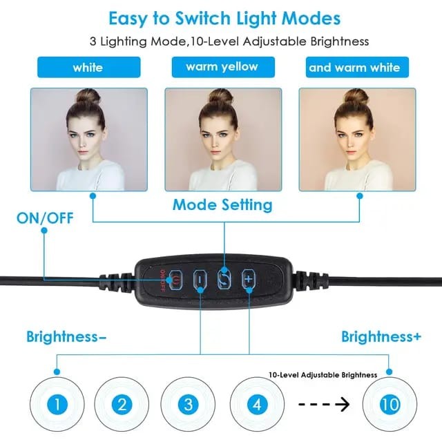 Éclairage ring light à Led de 10 pouces avec trépied, dispositif  pour photographie, vidéo, maquillage, Youtube et Tiktok
