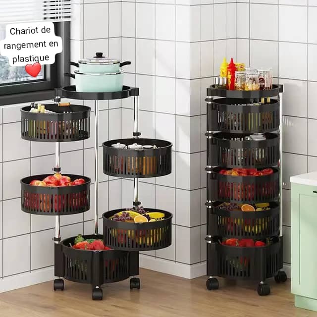 Étagère Rotative De Cuisine À 5 Niveaux En Acier Inoxydable, Paniers Résistants À 360, Stockage De Fruits Et Légumes, Étagère Ronde Au Sol Avec Roues