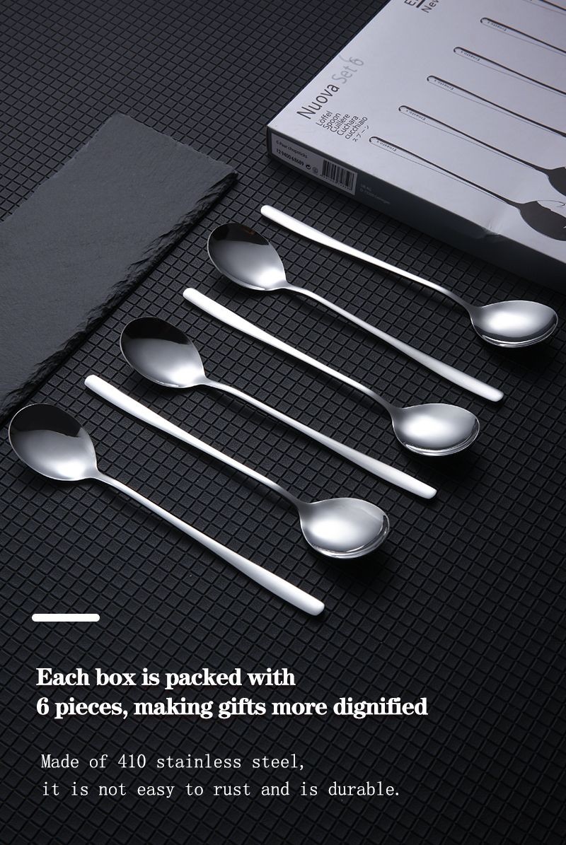 Ensemble Boîte Cadeau 6 Pièces Cuillères, Couverts En Acier Inoxydable, Cuillère Coréenne De Ménage À Long Manche Remuer Dessert Café Thé Cuillère De Table