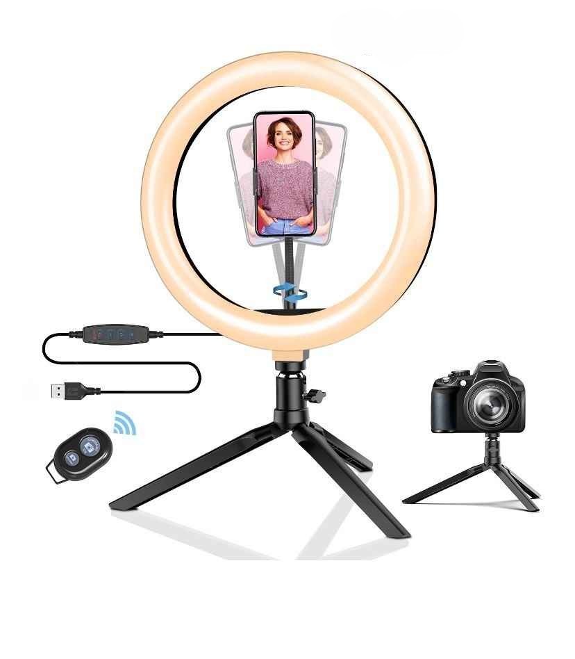 Anneau Lumineux Pour Selfie, Anneau Lumineux LED De 10 Pouces Avec Trépied Et Support De Téléphone Portable Pour Diffusion En Direct, Maquillage, Cercle De Bureau À Intensité Variable