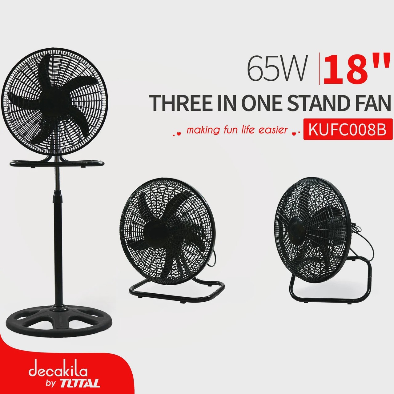 Ventilateur Sur Pied 18 Pouces 3 En 1 , Stand Fan Decakila