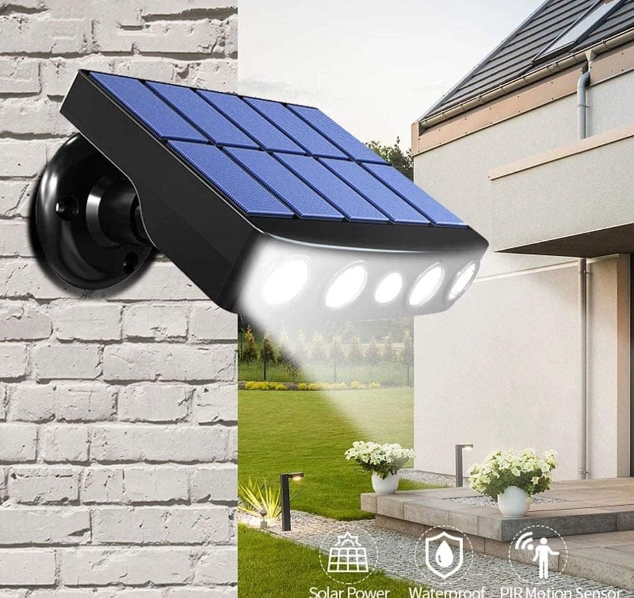 Lampe Projecteur Solaire De Jardin Lumière Solaire Puissante, Capteur De Mouvement Extérieur Projecteurs De Lampe Solaire À Led De Jardin Étanche, Pour Chemin De Jardin - Forme T