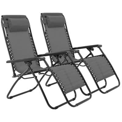 Lot De 2 Chaises De Jardin Pliable Bain De Soleil Relax Pour Bureau Maison Camping Plage Gris