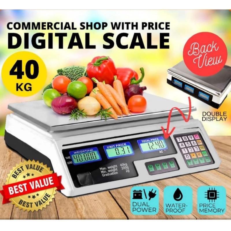 Balance électronique de Cuisine numérique de Haute précision en Acier Inoxydable Balance Industrielle Balance de Prix Balance à écran LCD,Noir-Blanc-40kg/1g