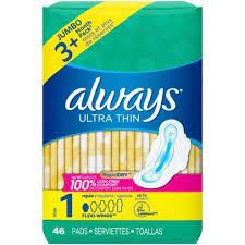 Serviettes ALWAYS Ultra Thin Taille 1 Non Parfumées, 46 unités