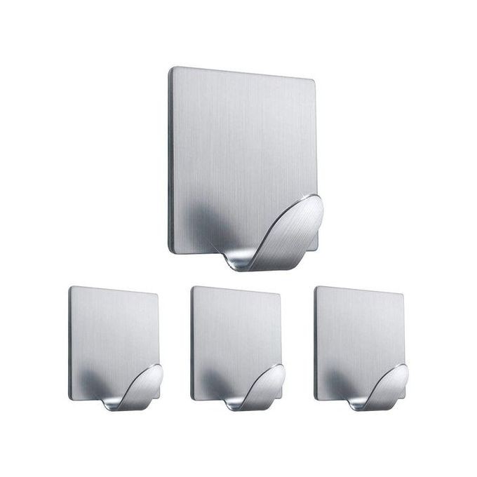 Lot de 4 Crochets Super Adhésif – Accrochoir Inox – Carré
