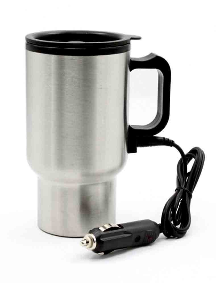 Bouilloire électrique de charge de voiture 12V Thermos chauffant en acier inoxydable Tasse à café de voyage 450 ml, Argent