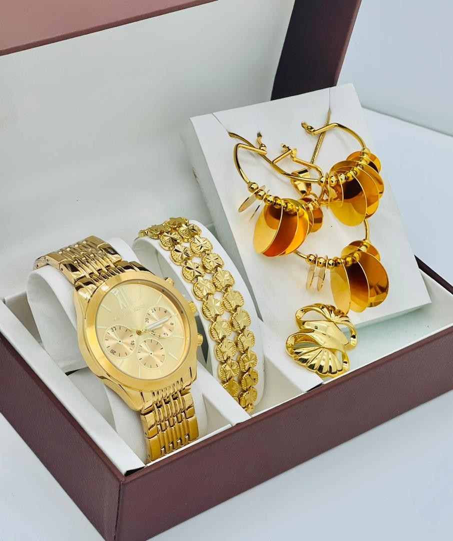 Coffret Cadeau Pour Femme Louis Vuitton Montre Bracelet Avec Collier et  Accessoires de Luxe Doré