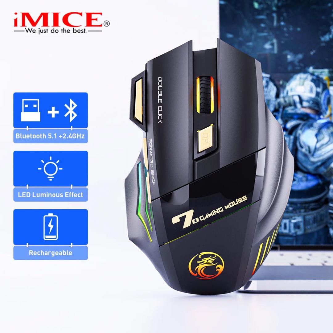 Souris gamer GW-X7 + Bluetooth, Résolution Optique 1200-2400-3200DPI, Souris rvb Sans Fil Adopte Un Design 3D Antidérapant, S'adapte Mieux À Votre Main Et Vous Permet De Tenir La Souris Fermement