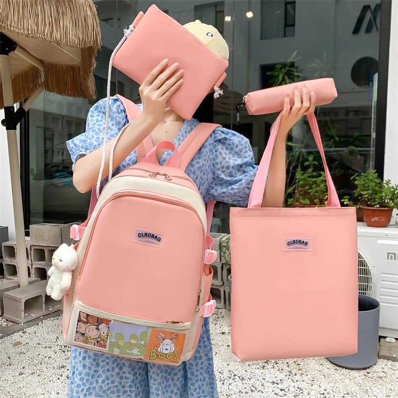 Pack De Sacs 4 Pièces, Ensemble Sac À Dos Étudiant Décontracté Sac Portable Trousse À Crayons Ensemble De Sacs