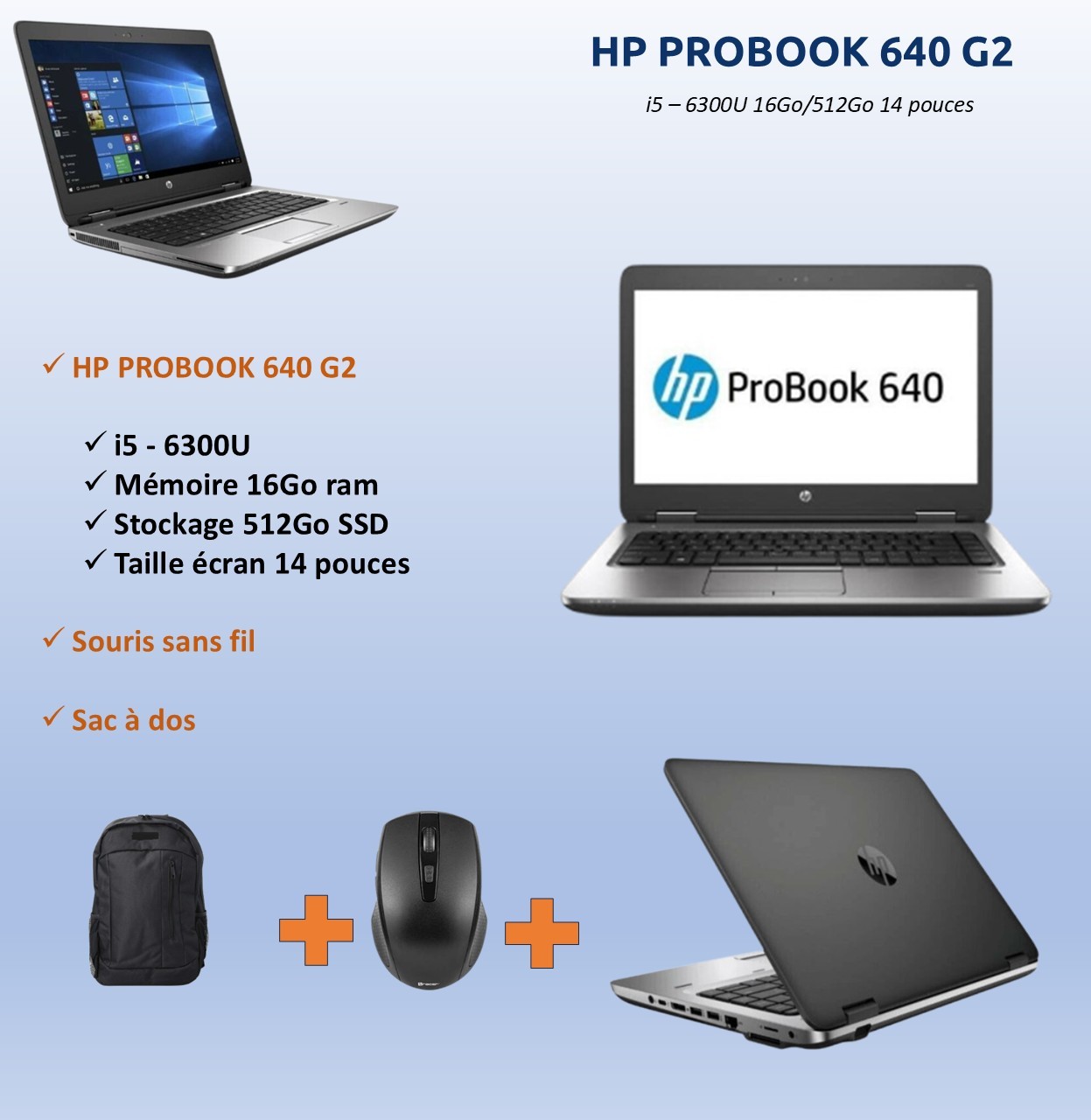 HP ProBook 640 G2 i5-6300U 16 Go 512 Go SSD 13660 x 768 classe A-