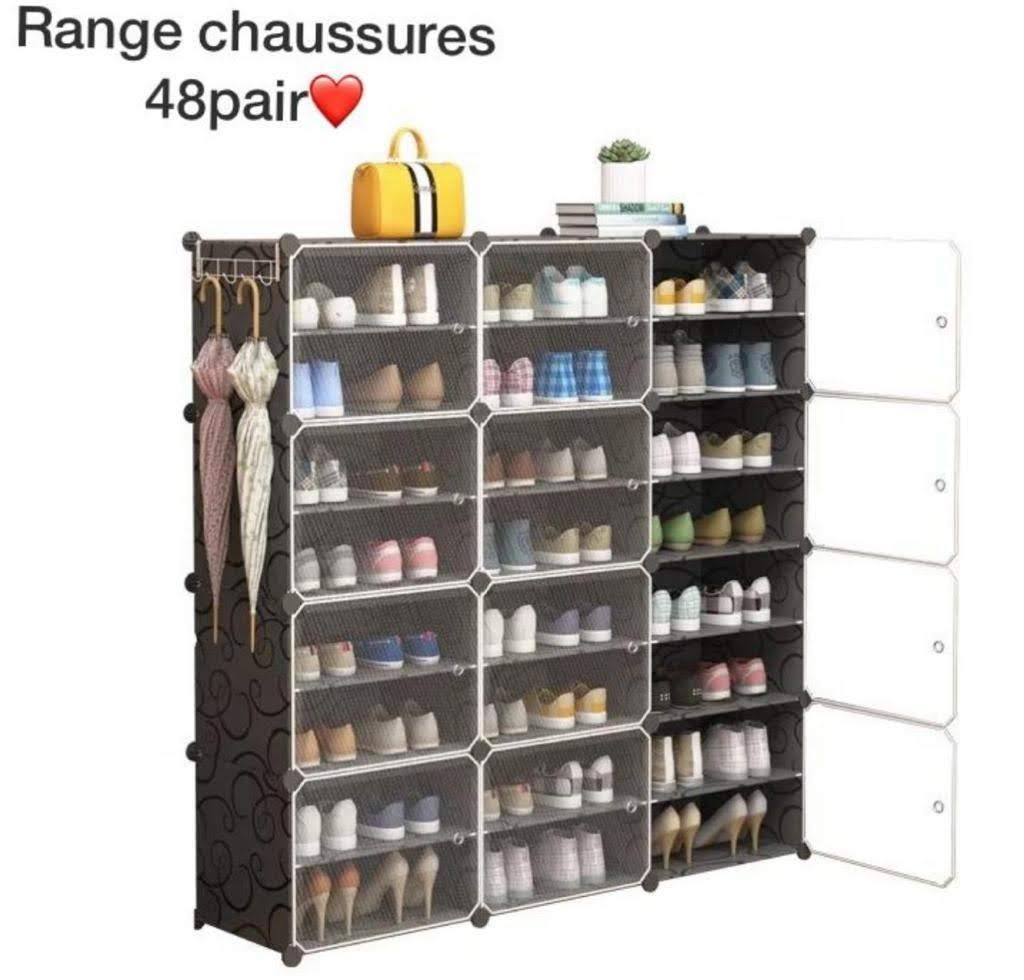 Étagère De Rangement Pour Chaussures, Armoire À Chaussures Modulaire 48 Paires, Panneau En Plastique, Cadre En Acier, Bricolage