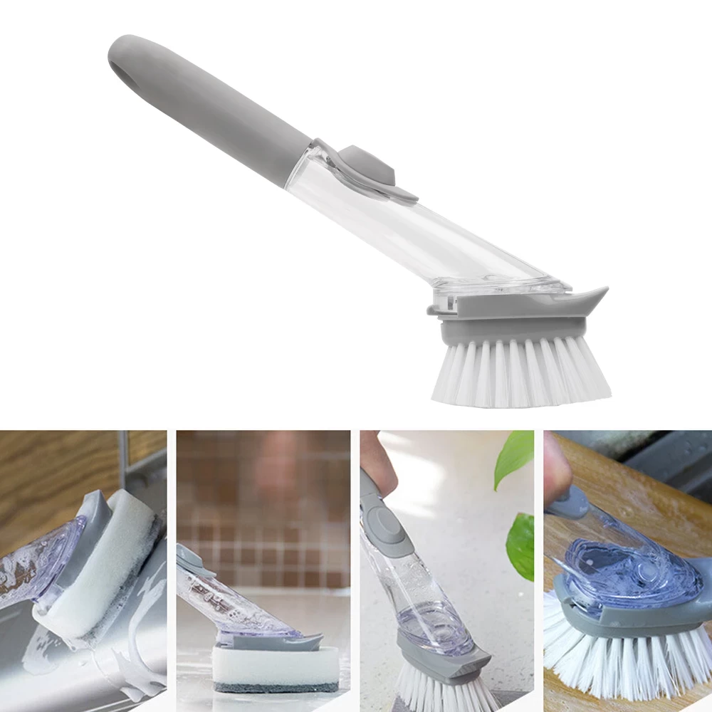 Ensemble De Brosses De Nettoyage De Cuisine, Articles De Table Créatifs, Ensemble D'outils De Lavage A Long Manche, Ajout Automatique De Brosses A Eponge Liquide