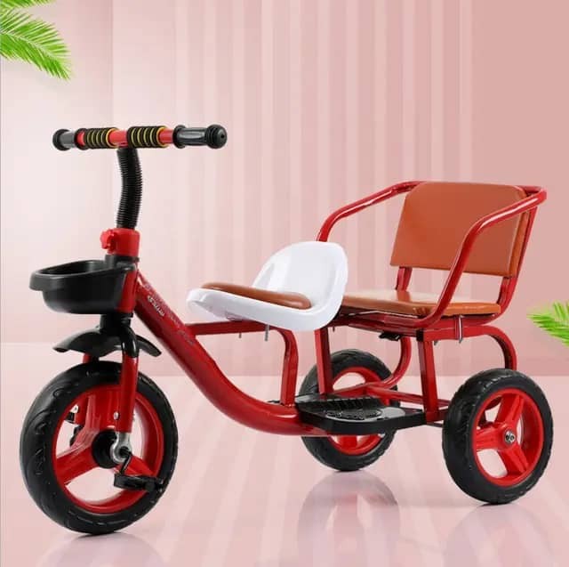 Tricycle double siège pour enfants, 3 roues pour tout-petits de 3 à 6 ans, tricycle pour poussette avec panier de rangement, tricycles autoporteurs pour garçons et filles, siège souple, sonnette de vo