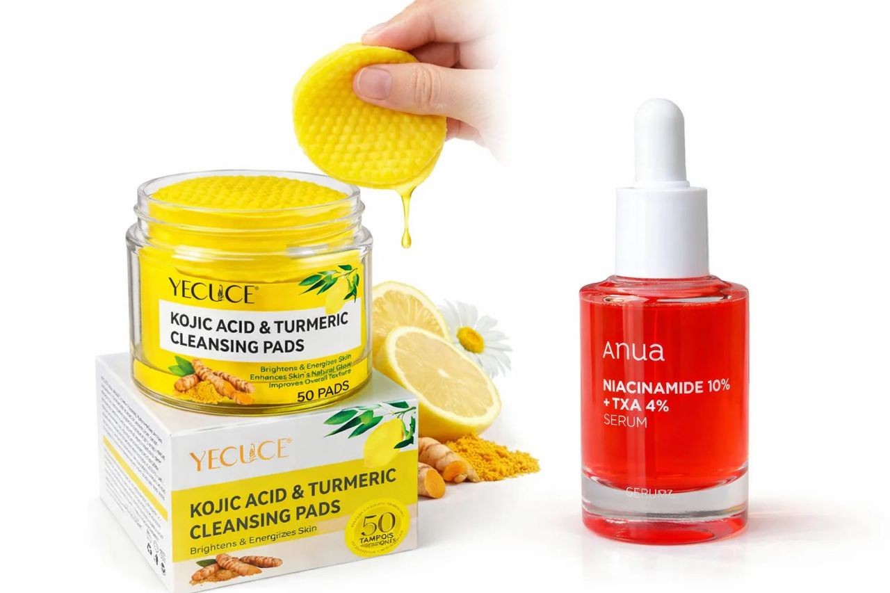 Duo Éclat & Anti-Tâches : Tampons Acide Kojique & Curcuma + Sérum Niacinamide 10%+TXA 4%
