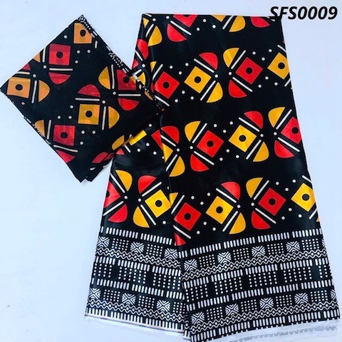 4 Yards Soie + 2 Yards Chiffon Jaune-Rouge Qualité Supérieur