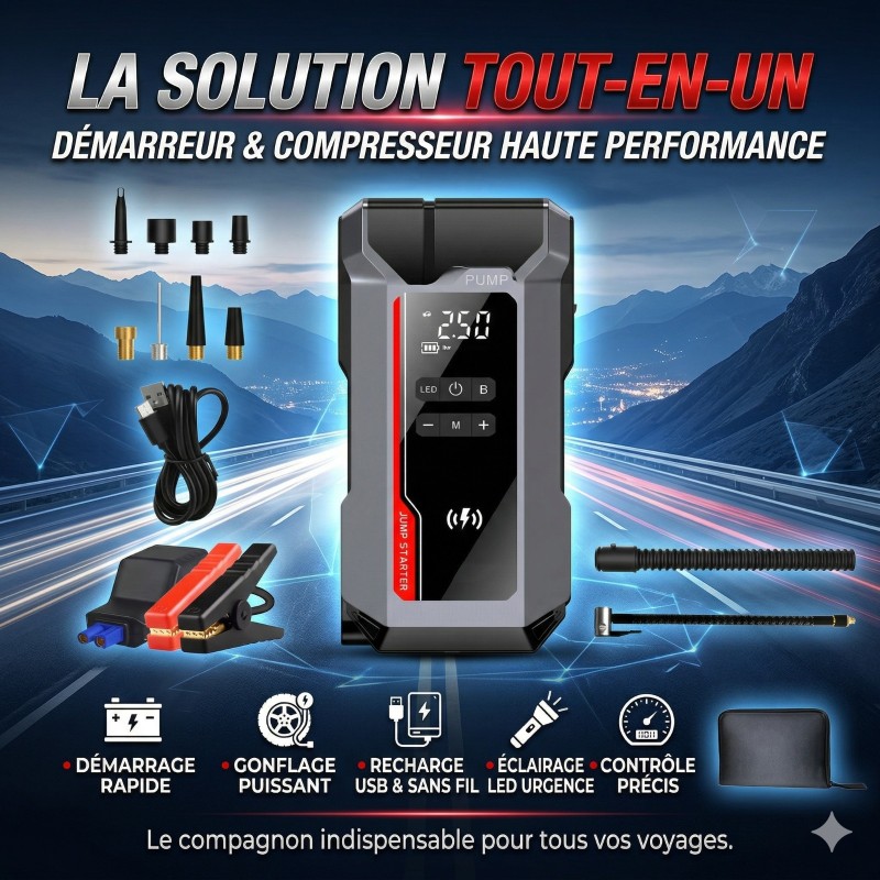 Booster de batterie : Capable de démarrer des véhicules avec une tension de batterie de 12,8V