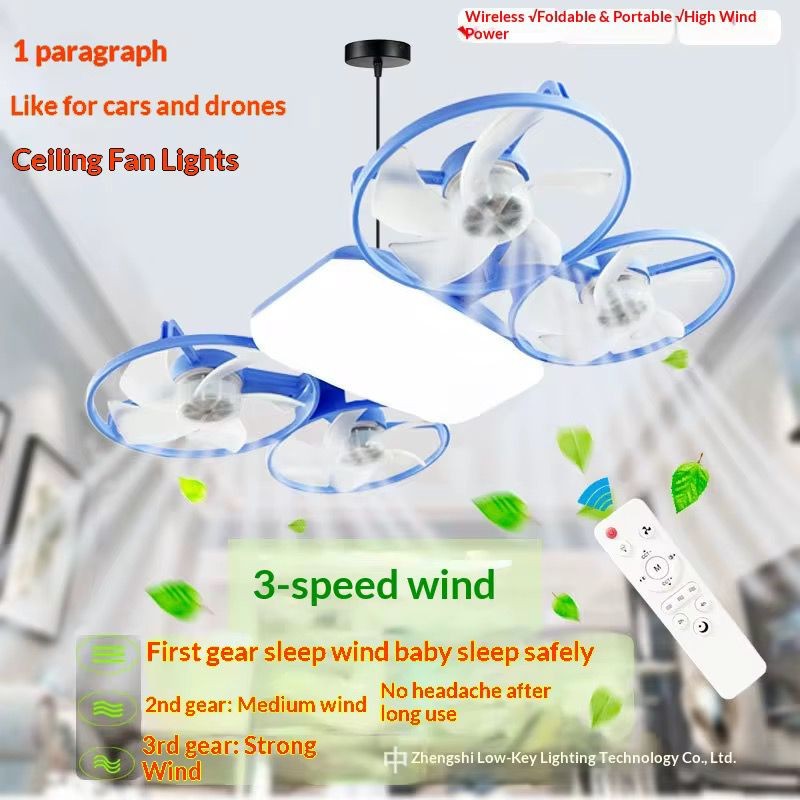 Ventilateur de plafond lumière 2-en-1 avec télécommande ,ventilateur lumière 3 vitesses 3 couleurs ,Plafonnier LED en forme de drone avec télécommande pour la décoration de la pièce à la maison
