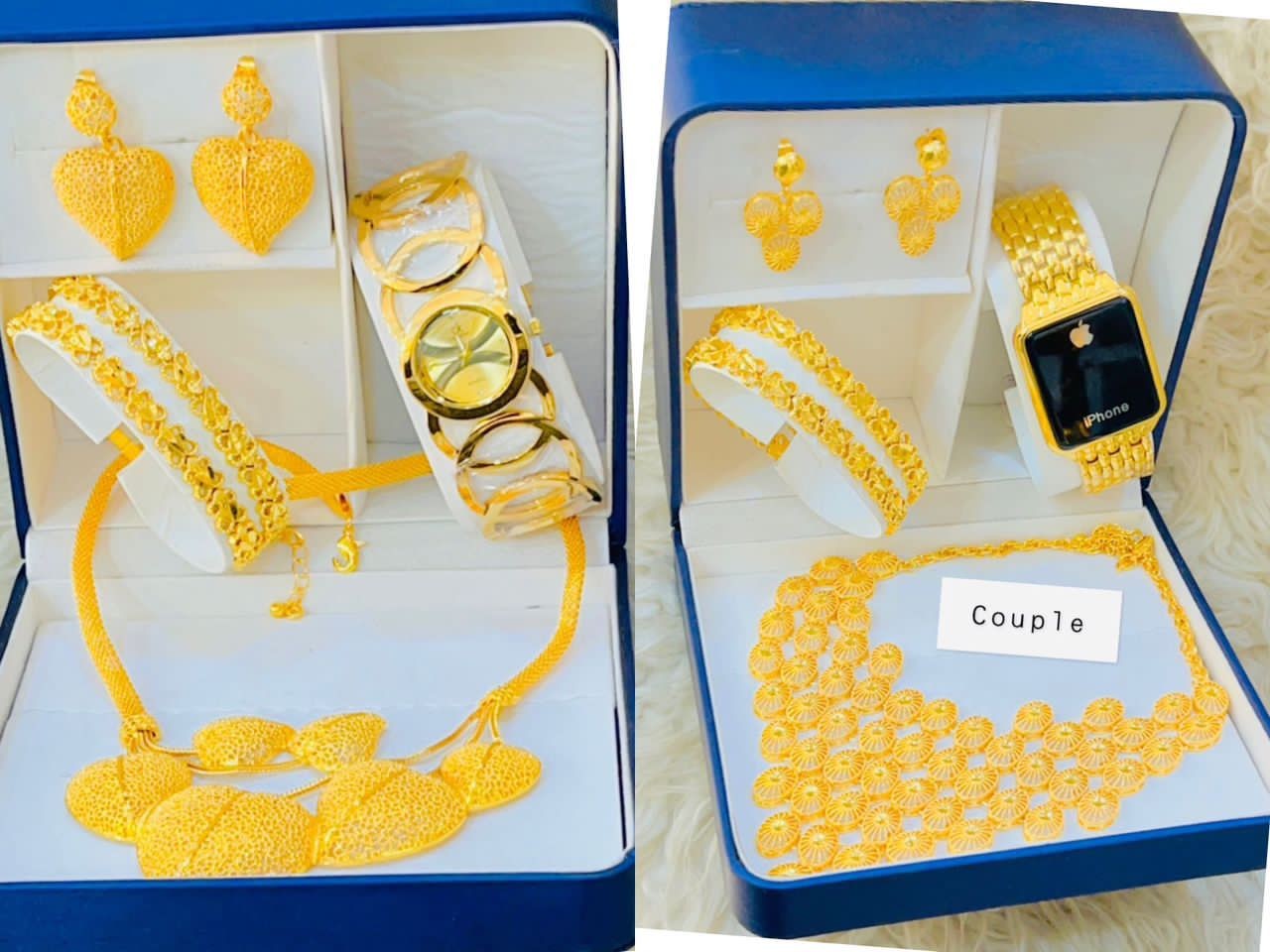 Ensembles De Bijoux Africains Couleur Or Pour Femmes, Cadeaux De Mariage De Dubaï Pour Femme, Collier, Boucles D'oreilles, Bague,  Montre