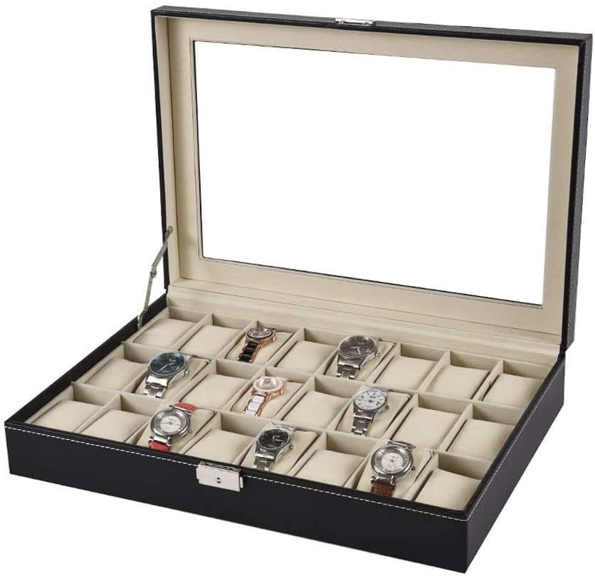 Boite Rangement 24, Coffre De Montre Ou De Bijoux Revesun Watch Box Large, Montres En Cuir Blanc Vitrine Boîte Organisateur De Stockage De Bijoux