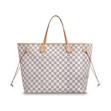 Sac Cabas Louis Vuitton Neverfull Grand Modèle En Toile Damier Azur Et Cuir Naturel