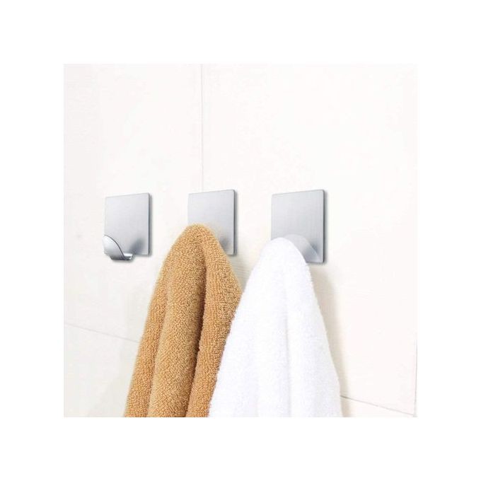 Lot de 4 Crochets Super Adhésif – Accrochoir Inox – Carré