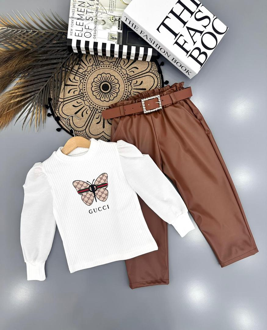 Ensemble 2 Pièces Pour Petites Filles, T-shirt Blanc À Manches Volantes, Pantalon Long, Vêtements Pour Enfants De 3 À 8 Ans