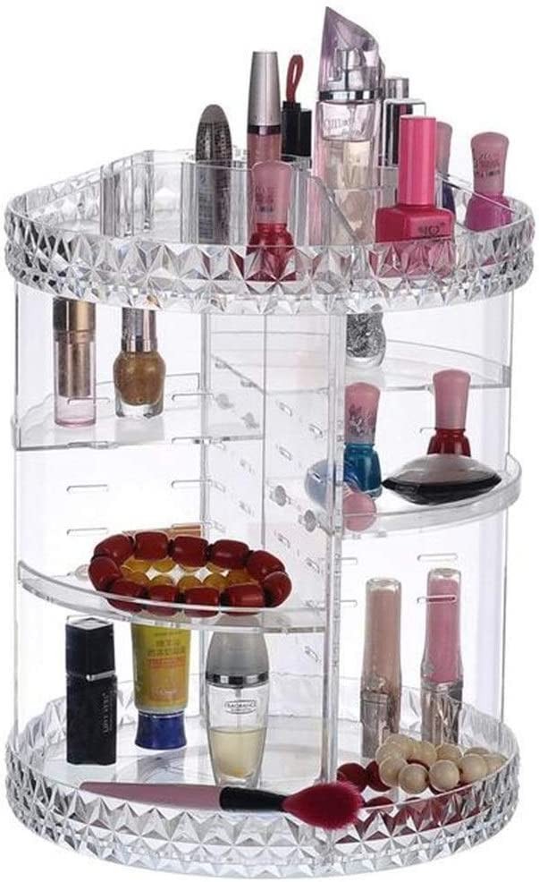 Belleashy Boîte De Rangement Cosmétique Organisateur De Maquillage 360 ​​Degrés De Rotation Réglable Cosmétiques Ecran Etanche Support Crystal Clear Pour La Commode (Color : Clear, Size : M)