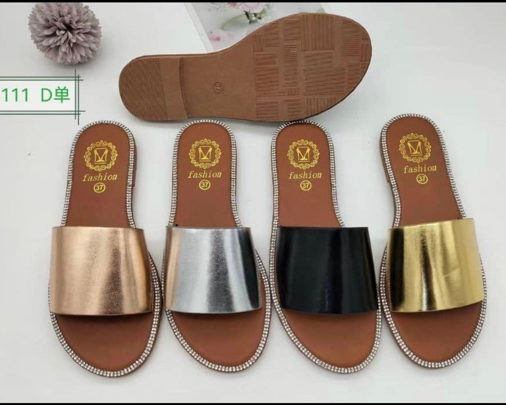 Sandales plates d'été à bout ouvert pour femmes avec bordure dorée