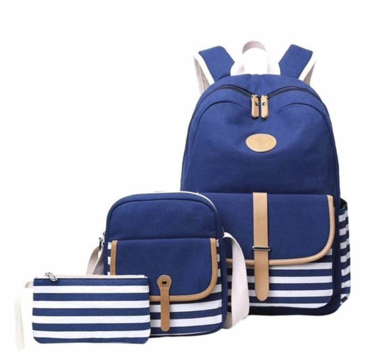 NALIDO Sac à Dos pour Les Filles école chez Les Adolescentes Sacs à Dos Set Femmes Sac à Dos Sac en Toile légère Rayure bookbags + Sac bandoulière + Poche 3 en 1,Bleue de Nuit