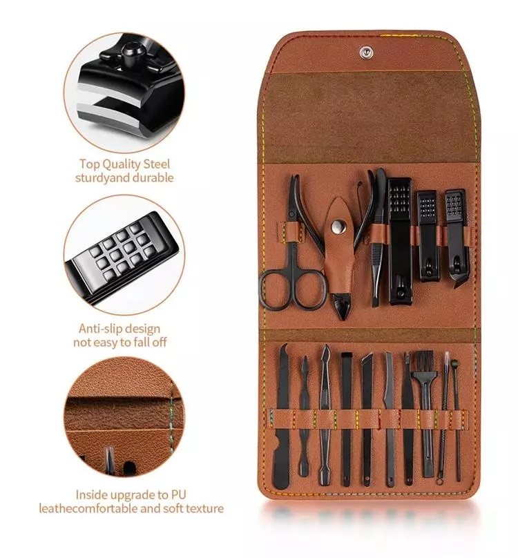 Kit Manucure Pédicure – 16 Outils -Etui en cuir