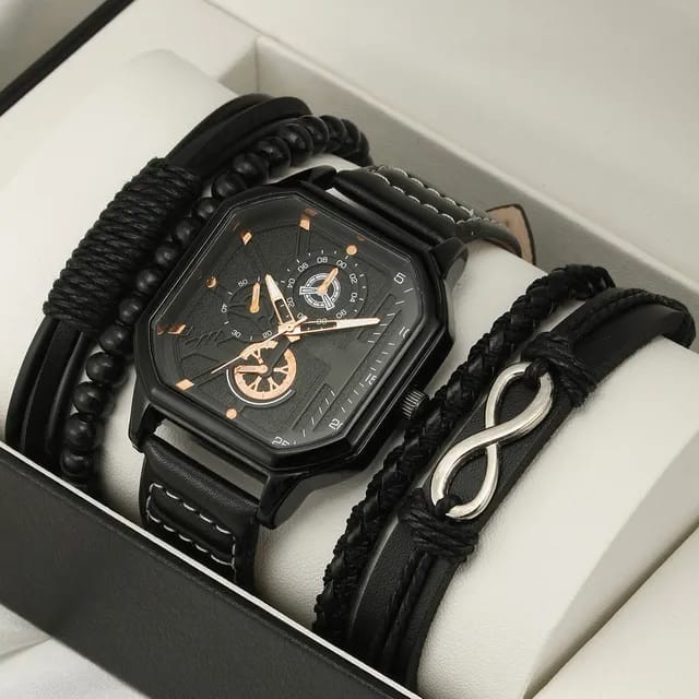 Coffret Montre et 3 Bracelet Class'Chic Pour Homme - Noir avec Boîte