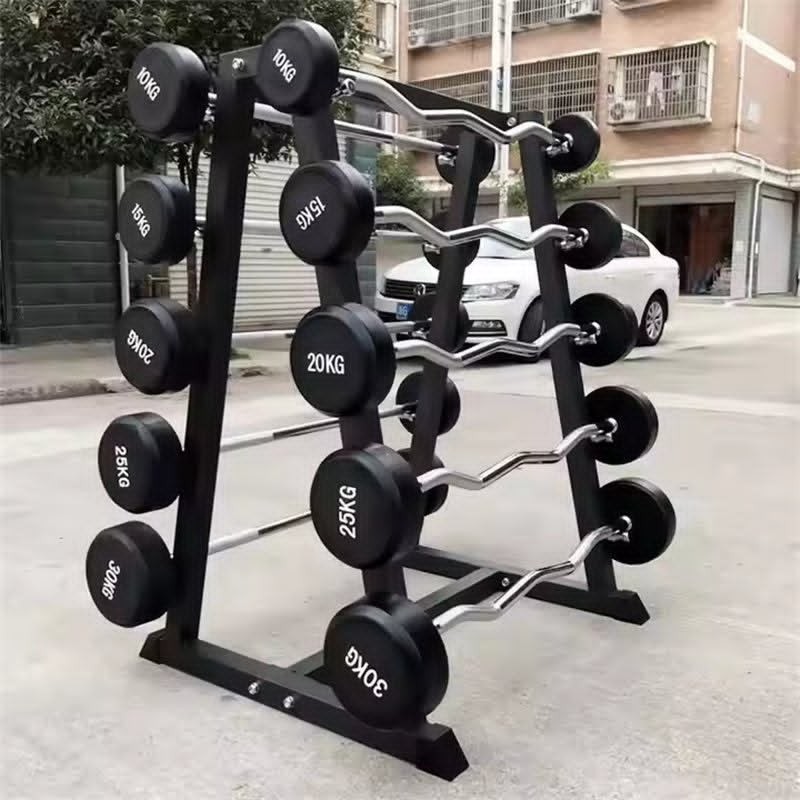 Support de barre fixe à deux côtés pour gym, rangement court pour barres  avec un ensemble de poids de 10 kg à 25 kg