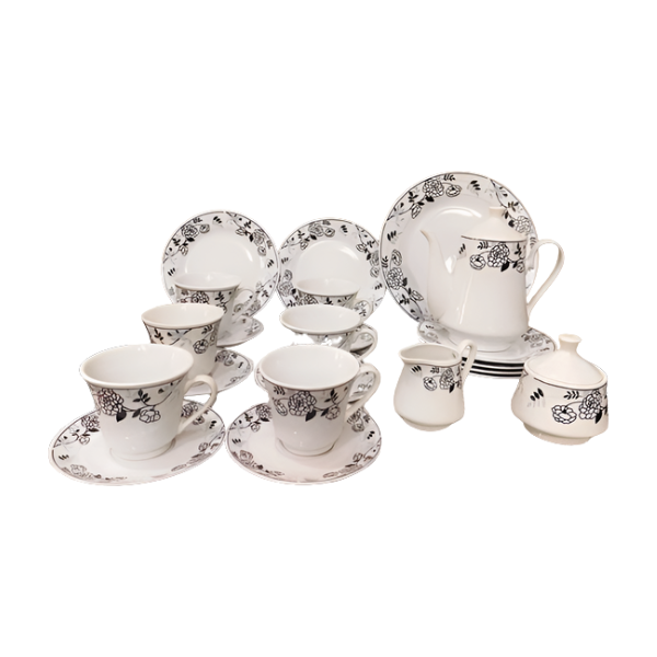 Lot De vaisselle En Porcelaine De 22 Pièces Noir Blanc