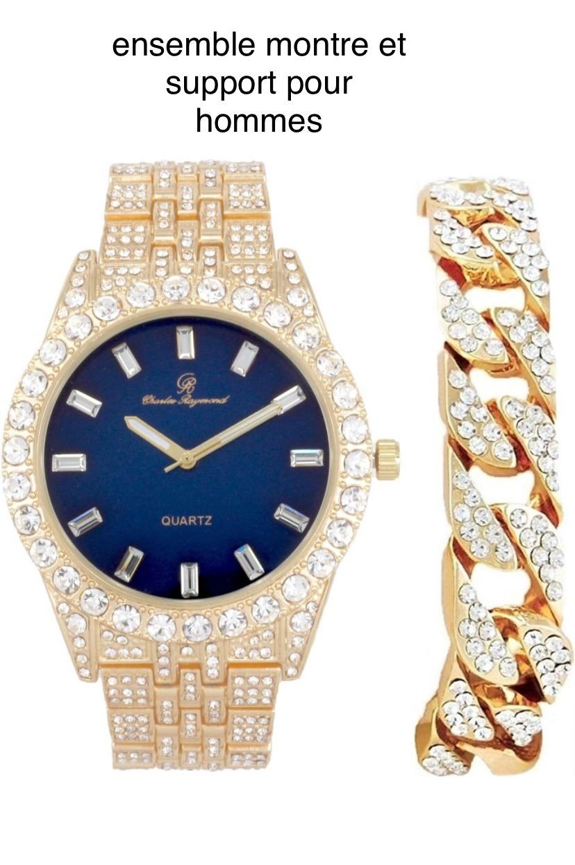 Montre À Glace À Cadran Baguette Hip Hop Bling'ed Aut Avec Bracelet Cubain