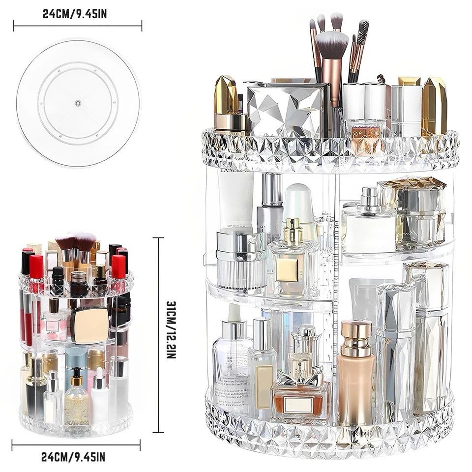 Rangement Maquillage Organisateur Maquillage 360°Rotatif, Rangement Parfum Boite Organiseur Maquillage, Makeup