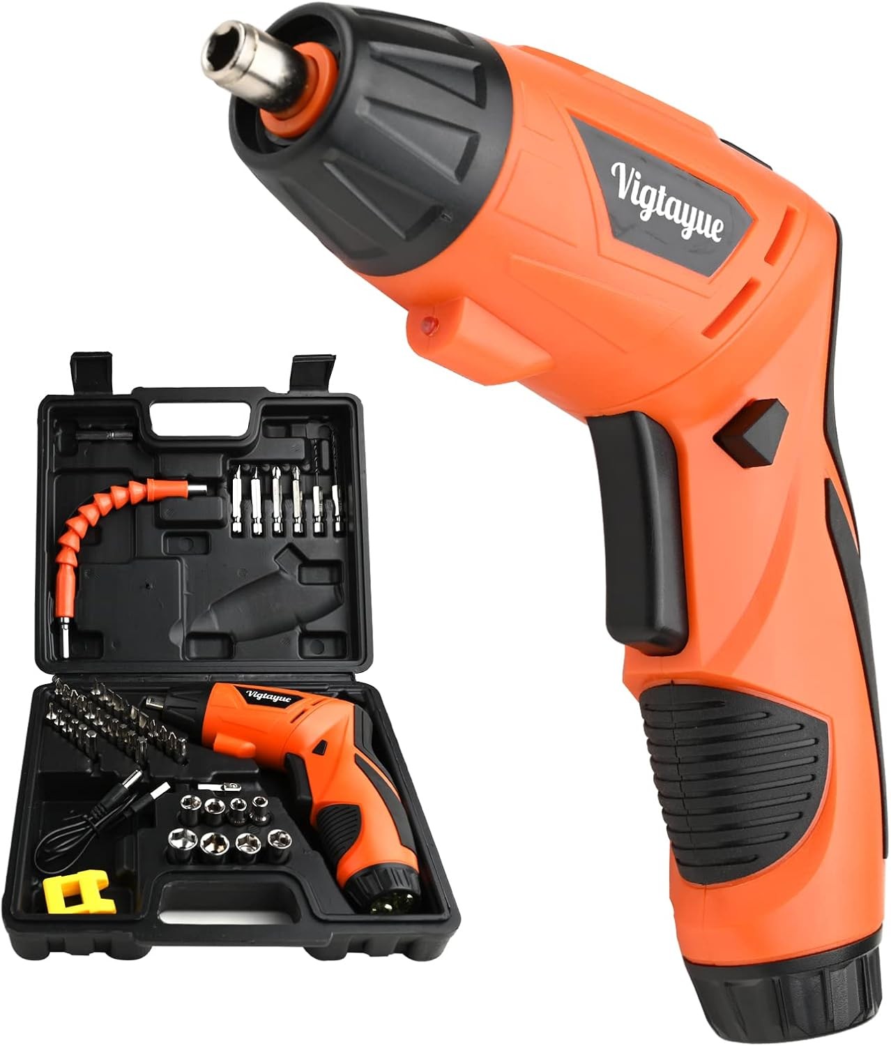 Tournevis électrique sans fil rechargeable avec tête pivotante, lampe flash et ensemble de 47 embouts pour homme et femme, câble de charge USB dans étui de transport, lumière LED