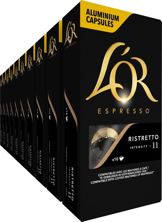 L'Or Espresso Café - 100 Capsules Ristretto Intensité 11 - Compatibles Avec Les Machines À Café 10 Paquets De 10 Capsules