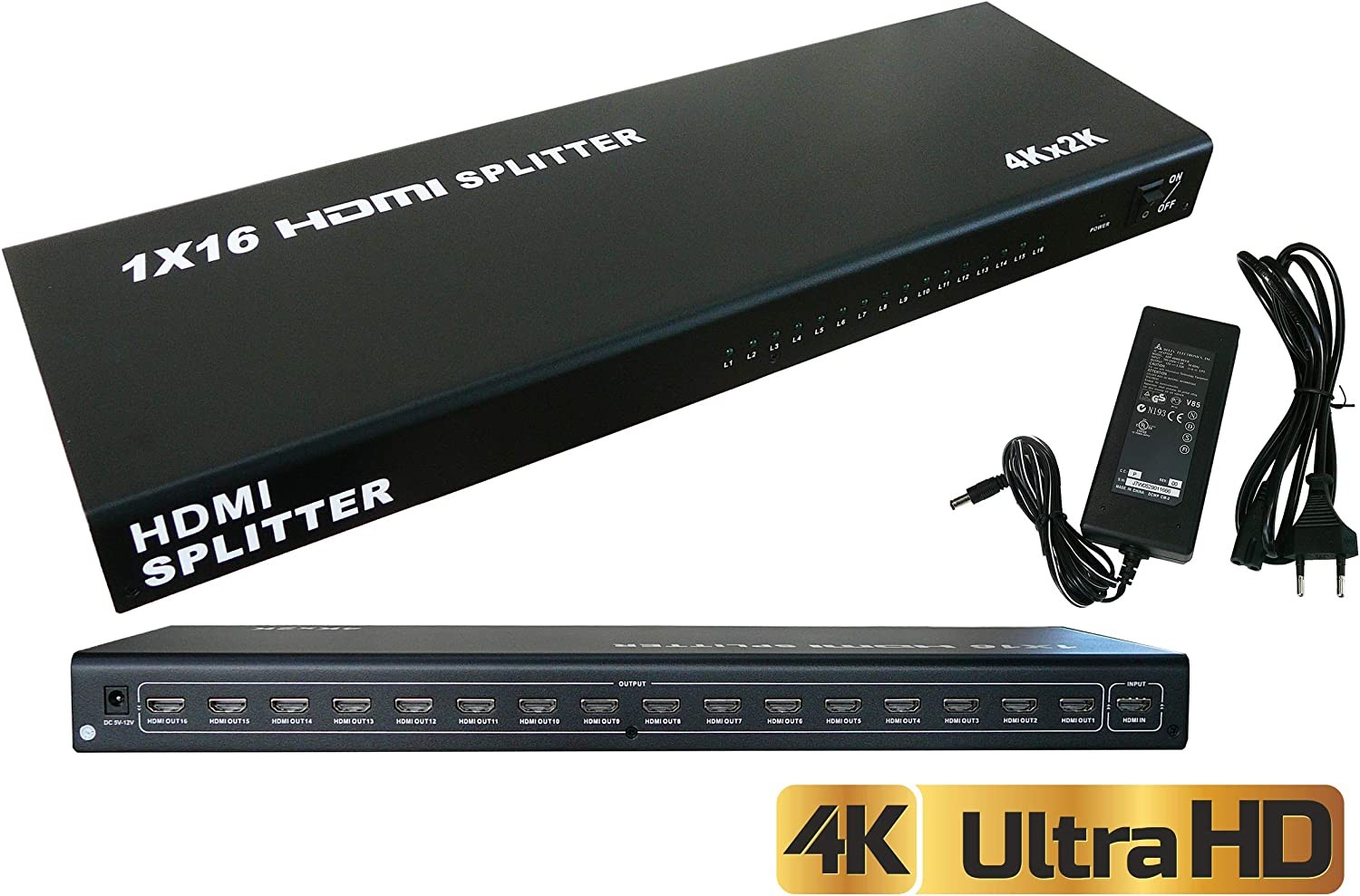 SPLITTER HDMI 1.4B 16 PORTS - RESOLUTION 4K 2160x3840 / COMPATIBLE 3D - Duplique le son et l'image d'une source HDMI vers 16 sorties Simultanées - BOITIER METAL